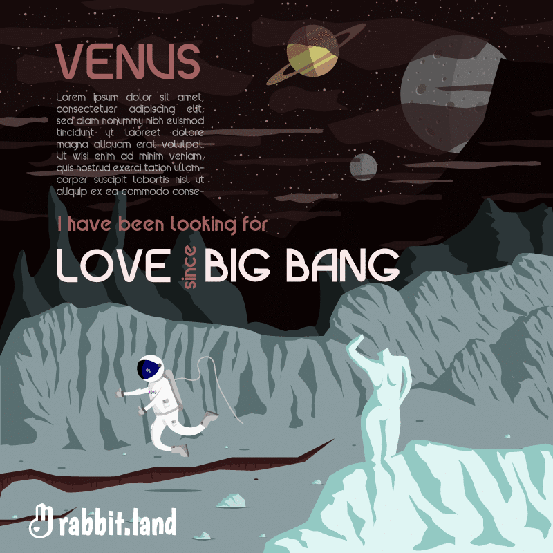 Animované kreslenie ilustrácii. Venuša. Vesmír. Kozmonaut.